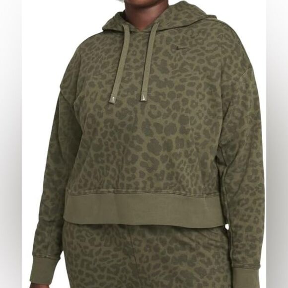 NIKE Women’s Get Fit Pullover Green Leopard Cropped Training Hoodie Size XS - Picture 14 of 14